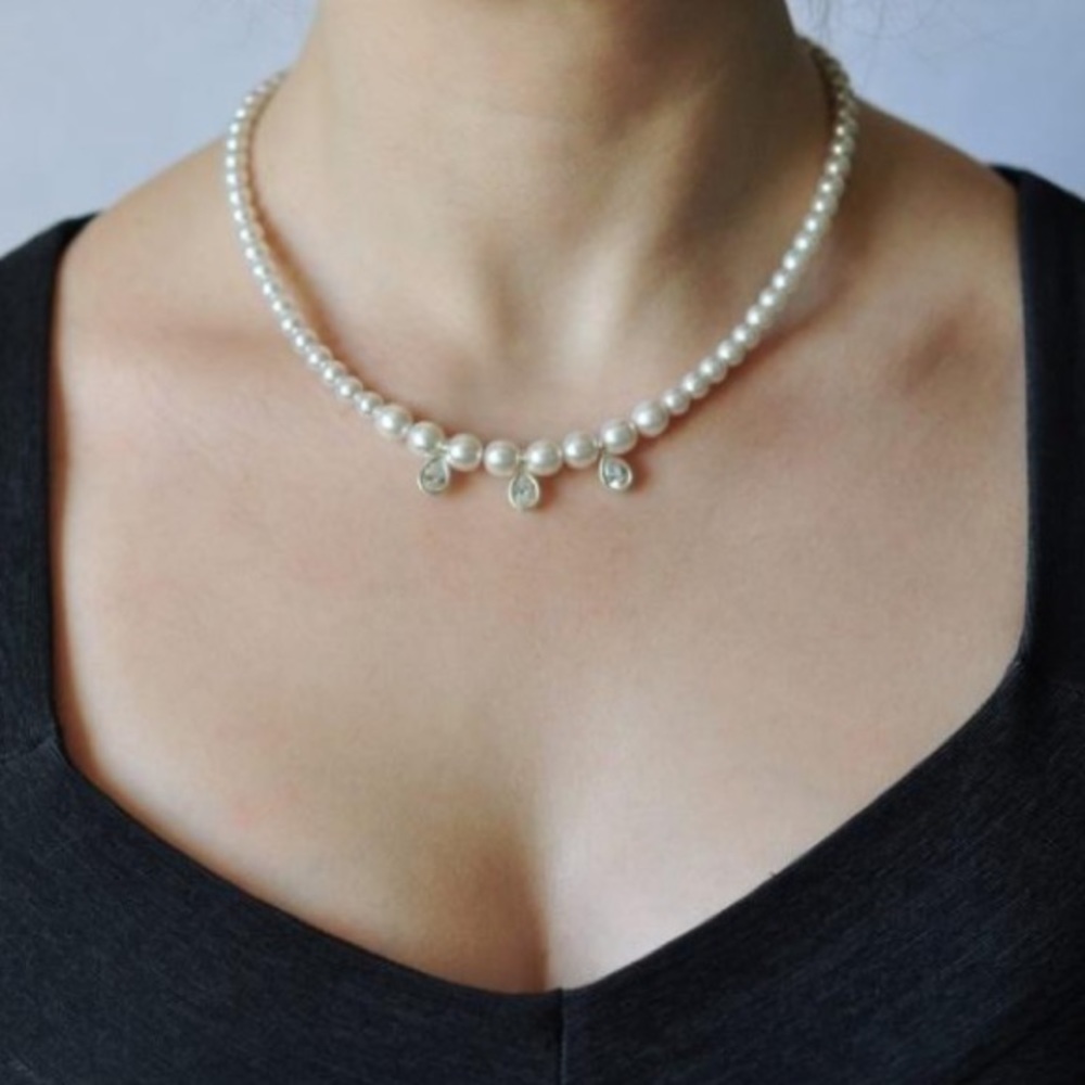 Pearls Swarovski Crystal Drops Necklace NWOT